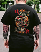 Men's Plus Size Street Fashion Playing Card Skull Print Round Neck Short Sleeve T-Shirt
